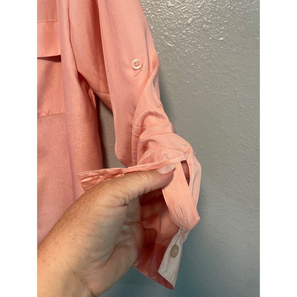 Vintage Pale Pink Silky Button Down Blouse Size 14 - Picture 5 of 8